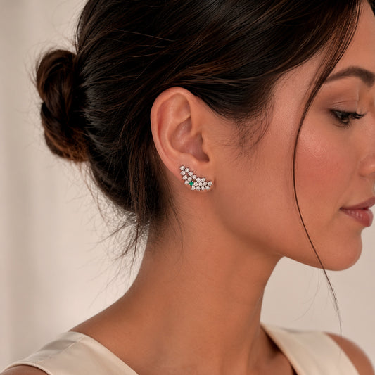 Rung Earrings | Colombian Emerald & Round Diamond Cluster Ear Climbers