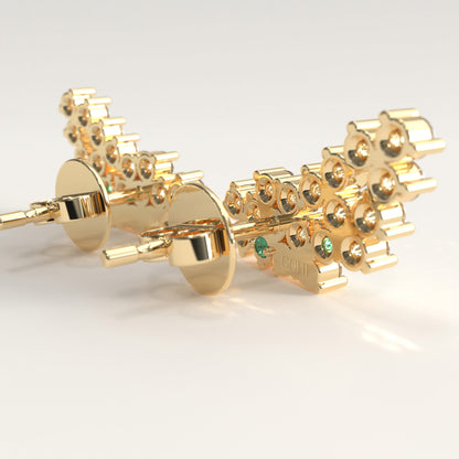 Rung Earrings in 18k yellow gold — Colombian emerald and round diamond cluster ear climbers, 1Em Collection by GOHI back