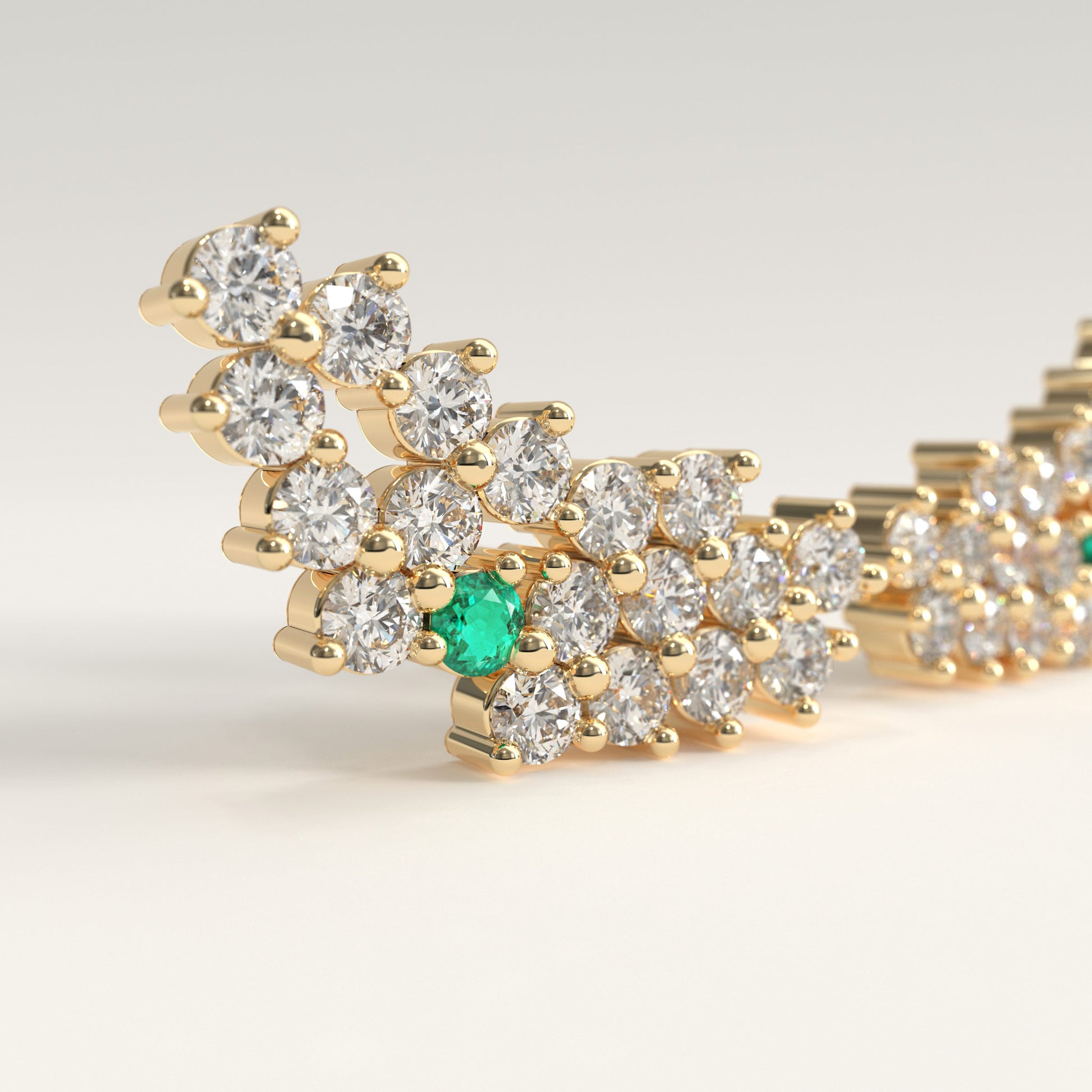 Rung Earrings in 18k yellow gold — Colombian emerald and round diamond cluster ear climbers, 1Em Collection by GOHI zoom