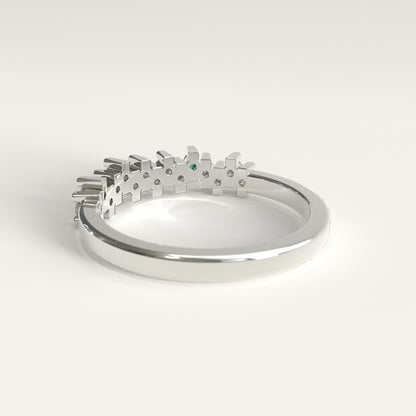 Rung Ring in 18k white gold — Colombian emerald and round diamond cluster band, 1Em Collection by GOHI back