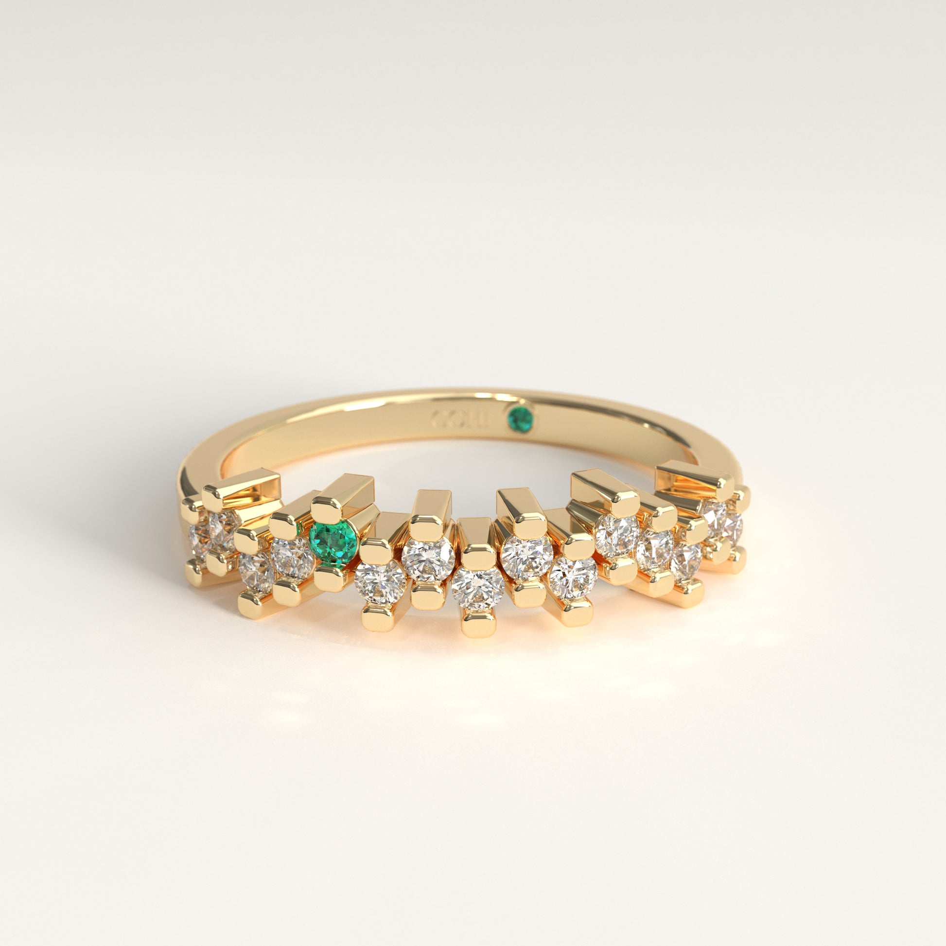 Rung Ring in 18k yellow gold — Colombian emerald and round diamond cluster band, 1Em Collection by GOHI