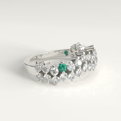 Stratum Ring in 18k white gold — Colombian emerald and double row round diamond band, 1Em Collection by GOHI lateral
