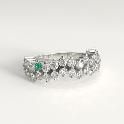 Stratum Ring in 18k white gold — Colombian emerald and double row round diamond band, 1Em Collection by GOHI