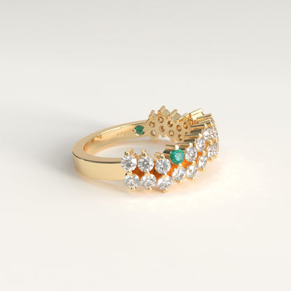 Stratum Ring in 18k yellow gold — Colombian emerald and double row round diamond band, 1Em Collection by GOHI lateral