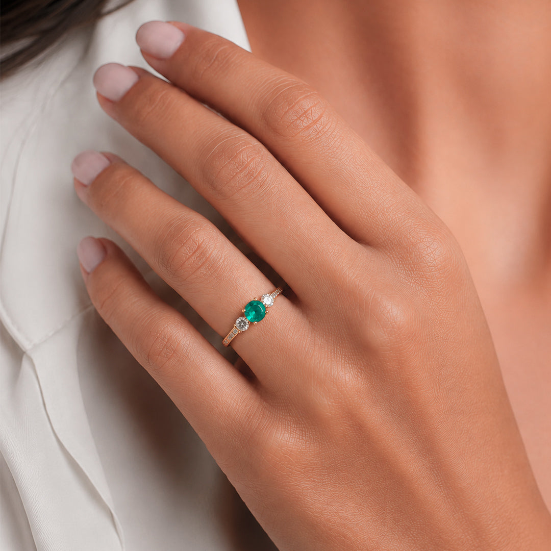 Trilogy Ring | Colombian Emerald Three Stone Engagement Ring