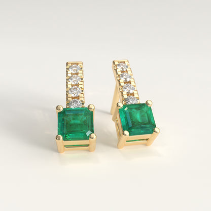 Bar Drop Earrings | Colombian Emerald & Diamond