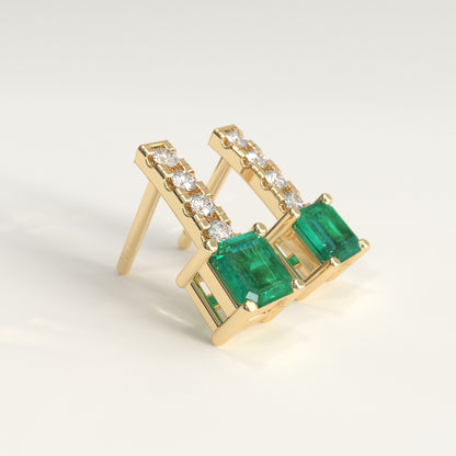 Bar Drop Earrings | Colombian Emerald & Diamond