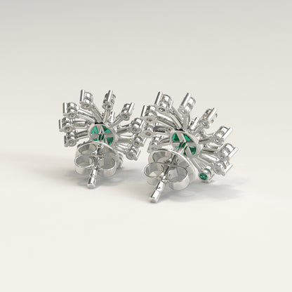 Back view of Nova Earrings showing hidden Colombian emerald beside GOHI signature, 18k white gold.