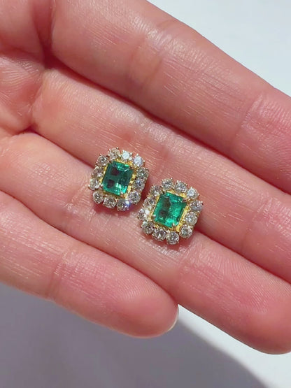 18K Gold Cocktail Earrings with Colombian Emerald and Diamonds